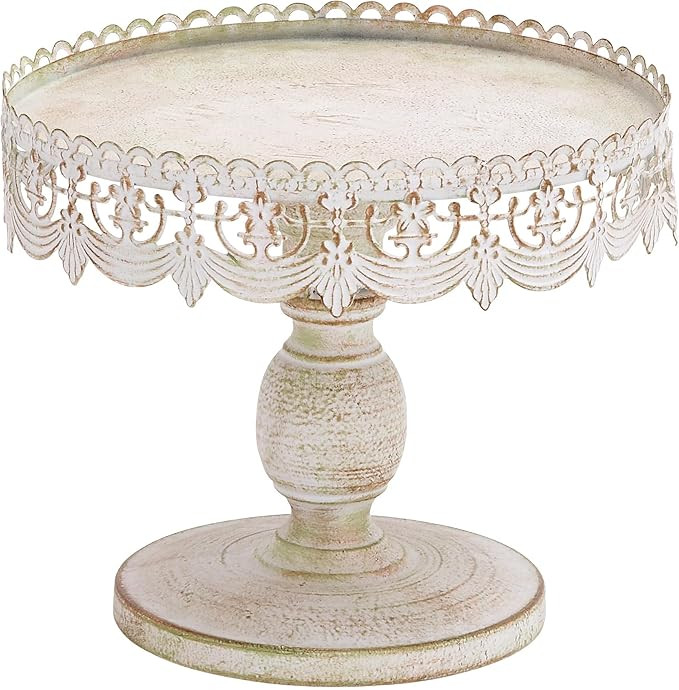 Deco 79 Metal Cake Stand with Lace Inspired Edge, 10" x 10" x 9", White | Amazon (US)
