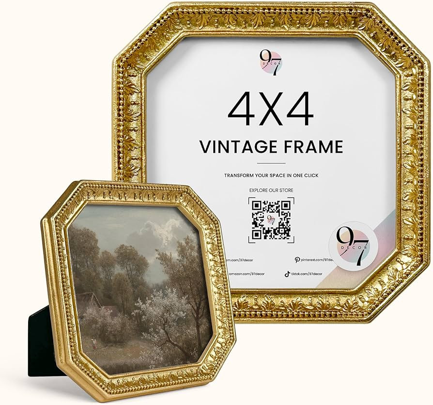 97 Decor 4x4 Vintage Picture Frame - Gold Antique Frame 4x4, Square Ornate Frames 4 X 4 With Glas... | Amazon (US)