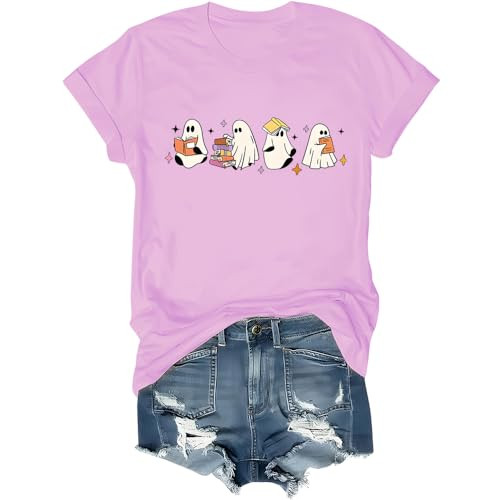 Little Ghosts Reading Books Shirt, Little Ghosts Reading Books Tshirt, Halloween Ghost Reading Book Shirt Pink | Amazon (US)