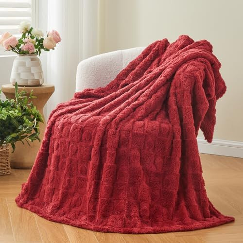 NEWCOSPLAY Super Soft Throw Blanket Red Premium Silky Flannel Fleece 3D Checkered Lightweight Bed... | Amazon (US)