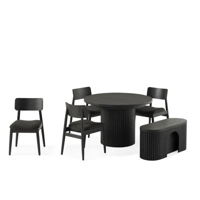 Transformer Table Extendable Round Dining Set - Table + Bench + 4 Chairs + Sideboard(Panel Storage Unit) - 2 To 10 People - Smoked Hickory | Wayfair North America