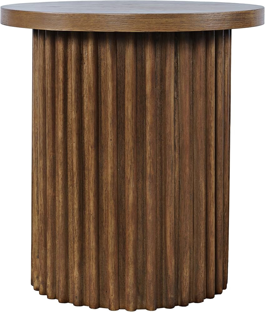Jofran Auden 24" Round Mid-Century Modern Fluted Pedestal Base End Table,Chestnut | Amazon (US)