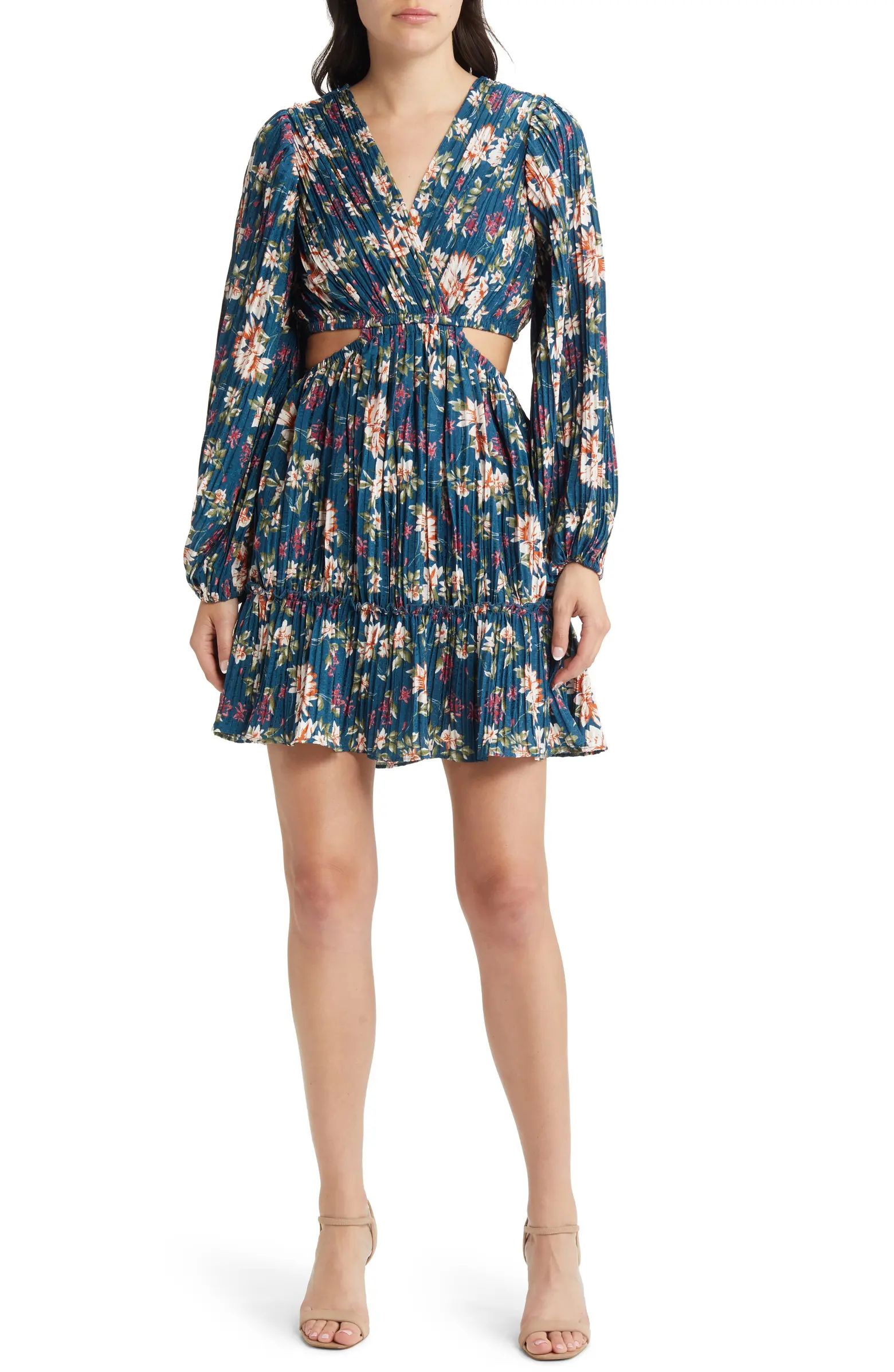 FLORET STUDIOS Floral Side Cutout Long Sleeve Dress | Nordstrom | Nordstrom