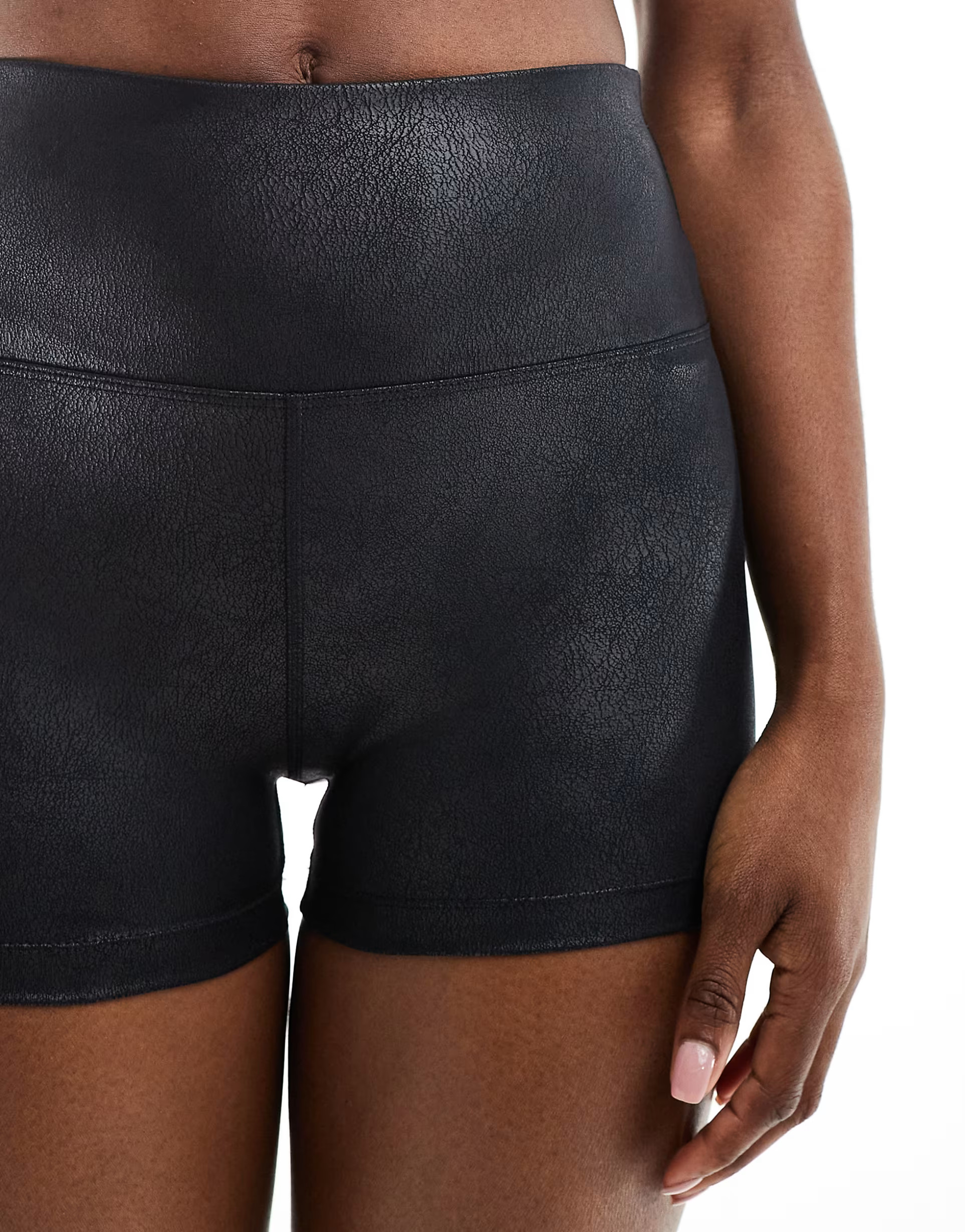 ASOS 4505 high waist booty shorts in cracked leather effect in black | ASOS (Global)