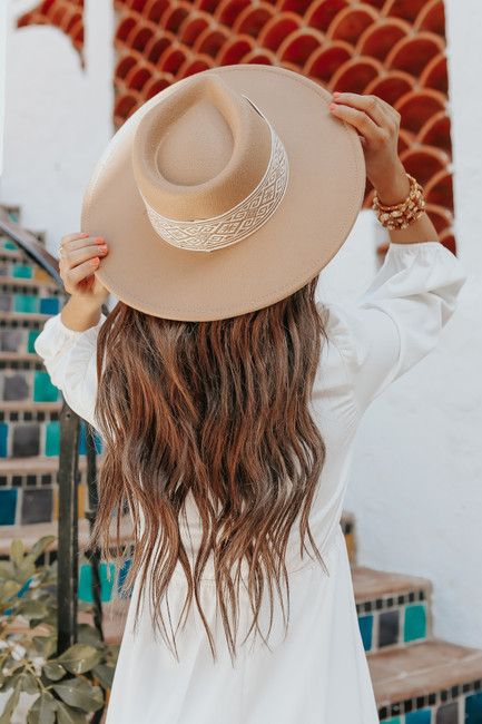 Patterned Wide Brim Tan Hat | Magnolia Boutique