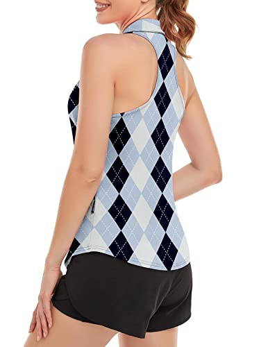 Women Argyle Golf Shirt Sleeveless Printed Golf Polo Shirts Moisture Wicking Plaid Golf Tank Top Printed Quarter Zip Dry Fit Sleeveless Tennis Shirts | Amazon (US)