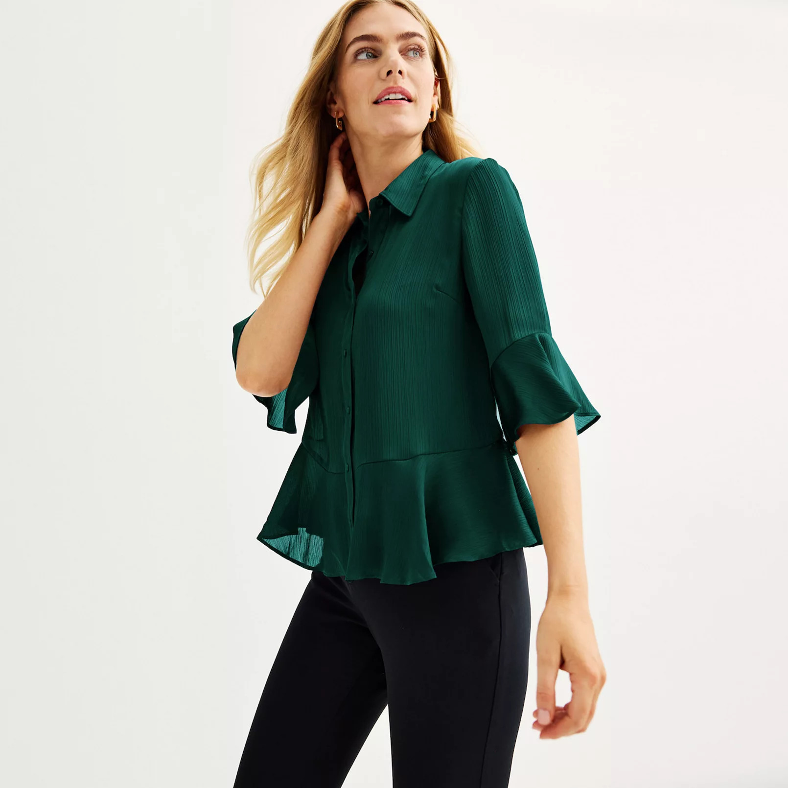 Women's Nine West Ruffle Hem Shirt | Kohl's