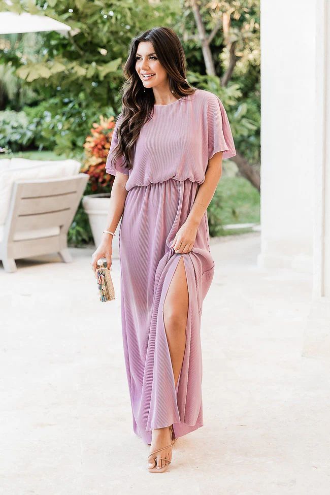 I Almost Do Purple Plisse Short Sleeve Maxi Dress | Pink Lily