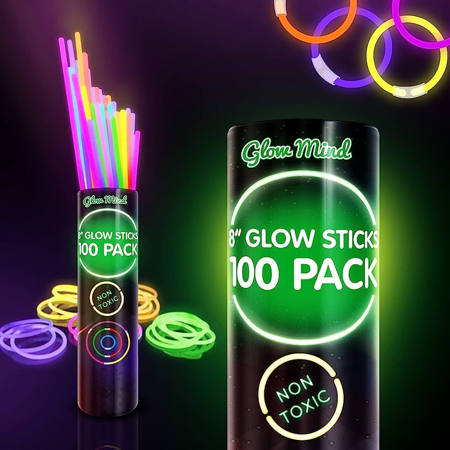 100 Ultra Bright Glow Sticks Bulk - Glow in The Dark Party Supplies Pack - 8" Glowsticks Party Fa... | Amazon (US)