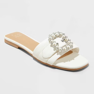 Women's Kelsey Bone Pearl Buckle Sandals - A New Day™ Cream | Target