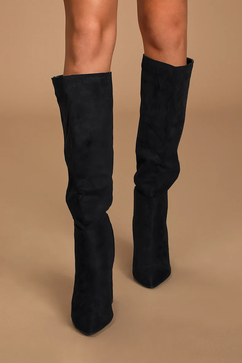 Katari Black Suede Pointed-Toe Knee High Boots | Lulus (US)