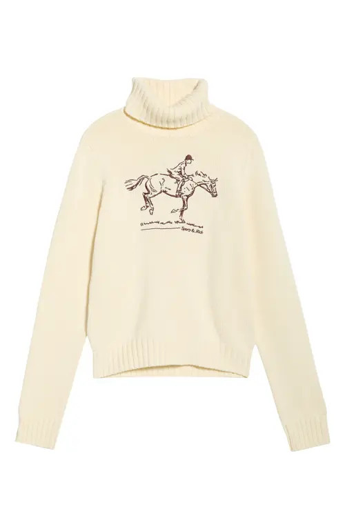 Sporty & Rich Horse Embroidered Cotton Turtleneck Sweater in Ecru at Nordstrom, Size Large | Nordstrom