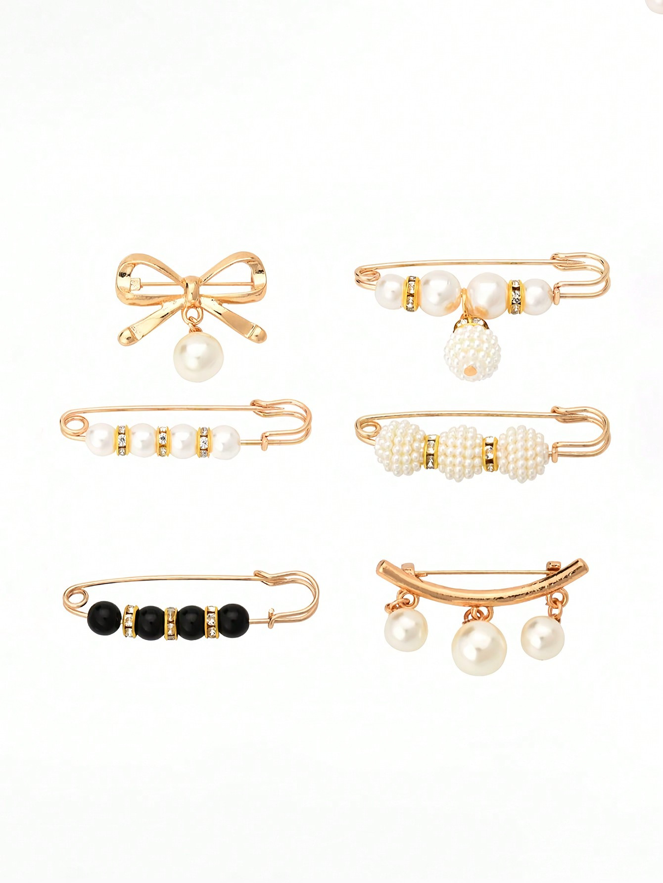 6pcs Women Black & White Adjustable Pearl Brooch Pins For Fixing Waist Of Clothes/Pants, Waist Ci... | SHEIN