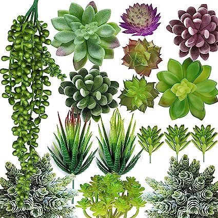 Artificial Succulent Plants - 16 Pcs Set Faux Succulents Unpotted Fake Succulent Plants, Premium ... | Amazon (US)