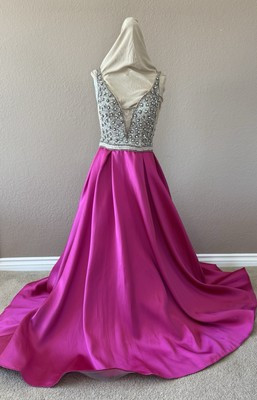 Glamour by Terani Couture Maxi Dress Gown Beaded dark pink and silver size10  | eBay | eBay US