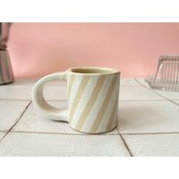 Handmade Stoneware Espresso Striped Mug With Pink & Clear Glaze On Speckled Clay | Etsy (US)
