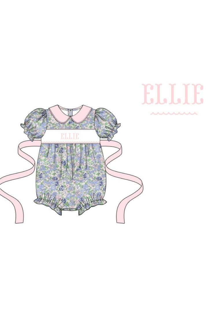 Pre-Order Hand Smocked Custom Name Pink Floral Bubble | The Smocked Flamingo