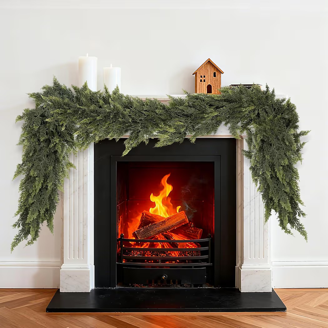 6 FT Artificial Cedar Garlands, Real Touch Winter Cedar Pine Garland,Artificial Green Faux Cedar ... | Amazon (CA)