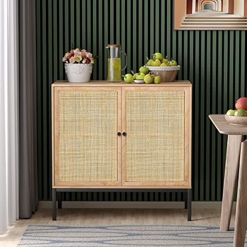Amazon.com: Storage Cabinet with 2 Handmade Natural Rattan Doors, Console Table Sideboard Buffet ... | Amazon (US)