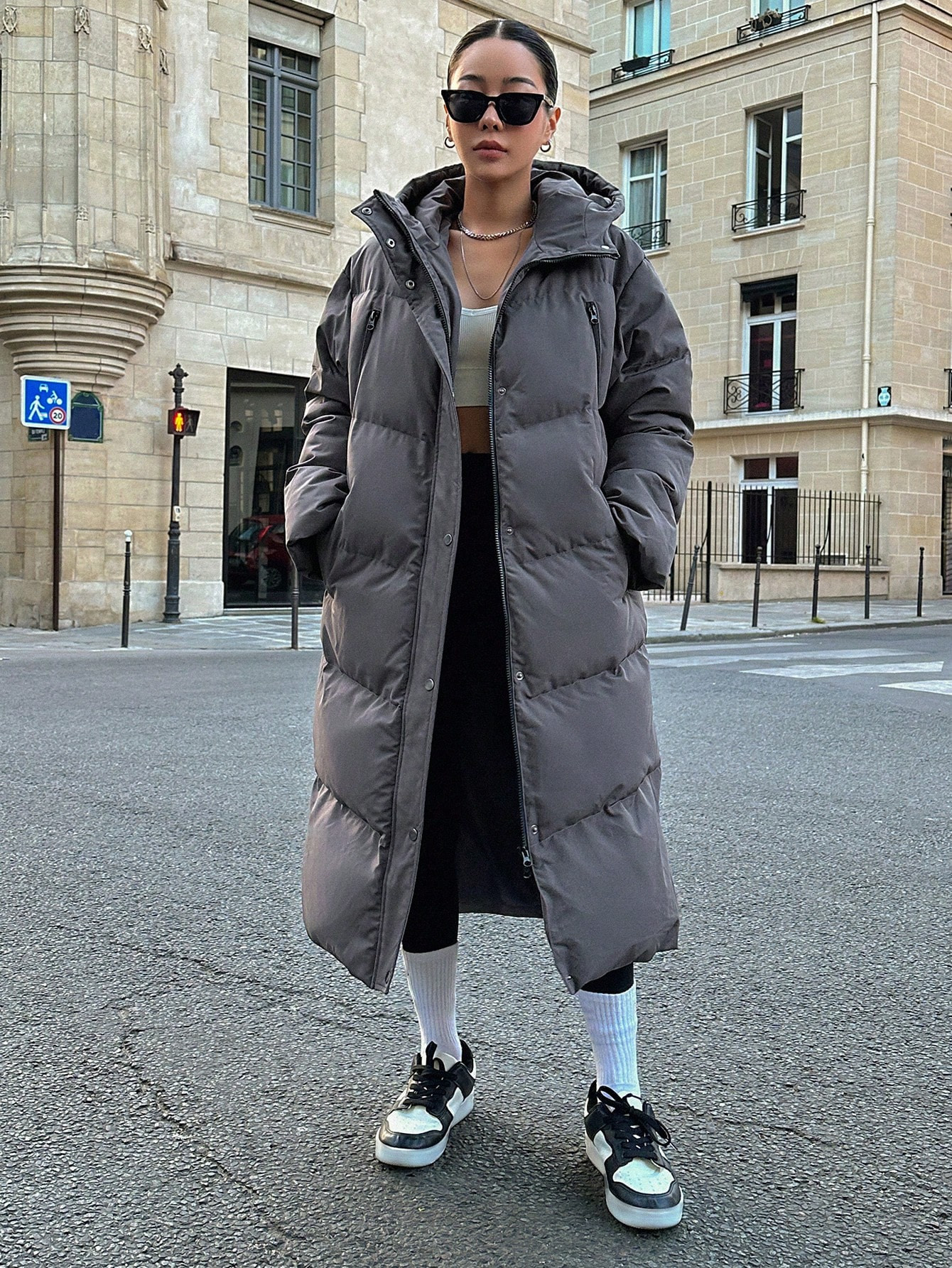 DAZY Zip Up Hooded Longline Puffer Dikke Zakken Jas, Winter Dameskleding, Gewatteerde Jas Dames | SHEIN