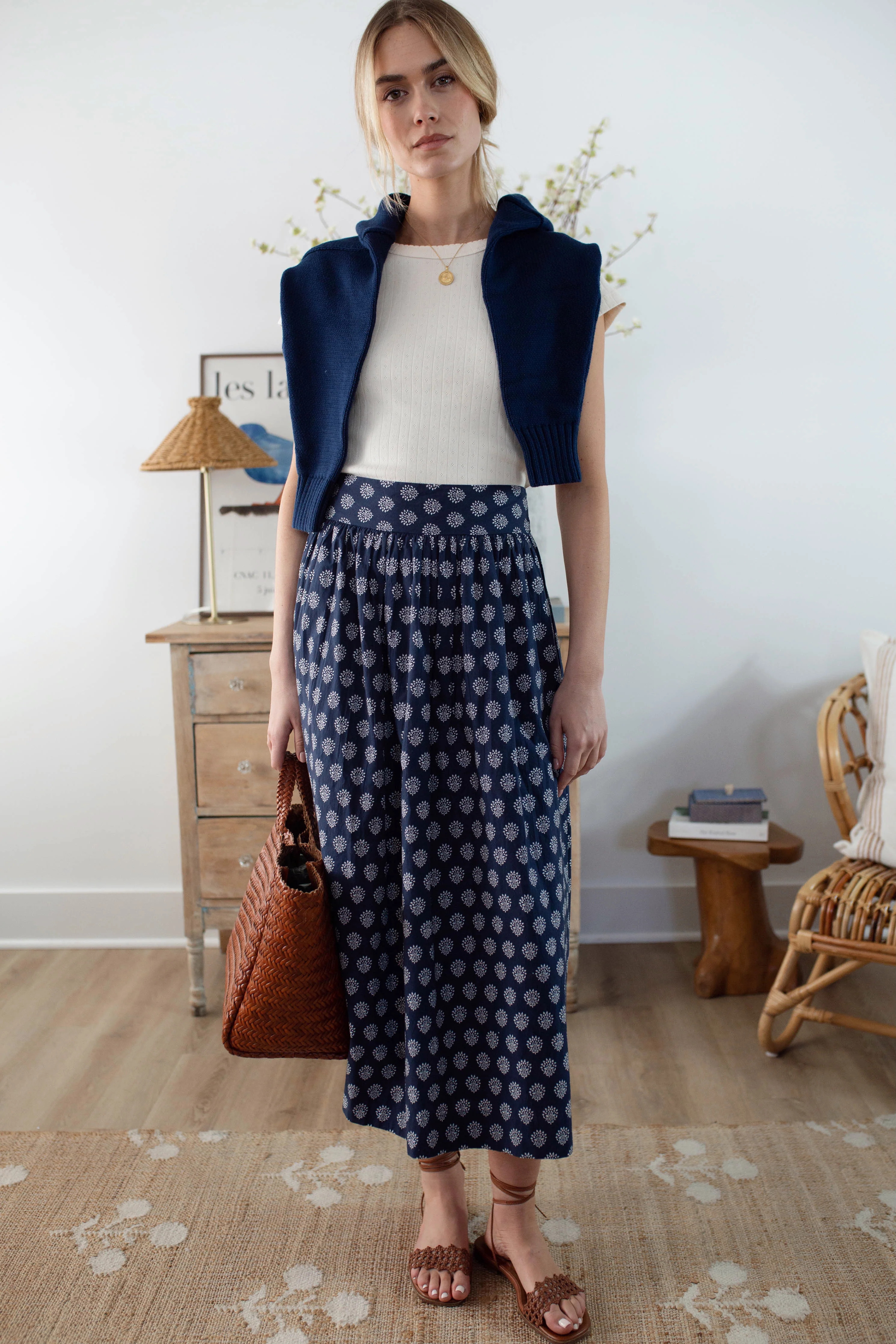 Charlotte Skirt - Navy Mini Meadow | Marea