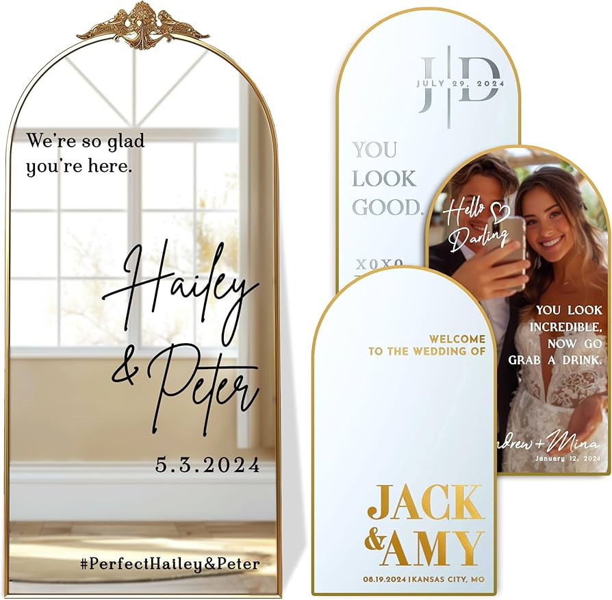 Personalized DIY Wedding Mirror Welcome Sign Decal - Custom Vinyl Sticker with Bride & Groom Name... | Amazon (US)