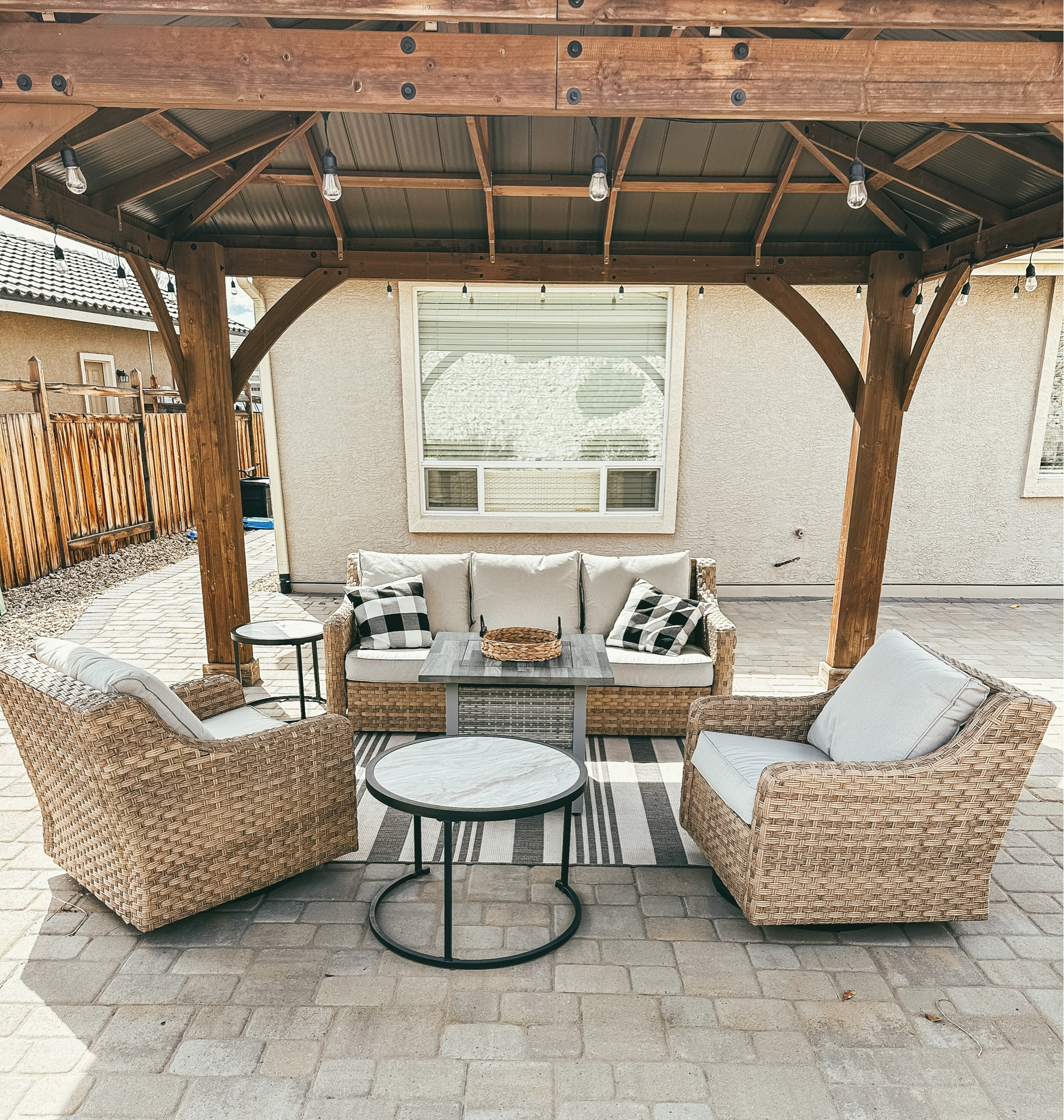 Our patio set is so comfy and affordable. Perfect for your backyard! Bonus: It comes with covers! #patioset #backyard #outdoorpatio 

#LTKfamily #LTKGiftGuide #LTKFind