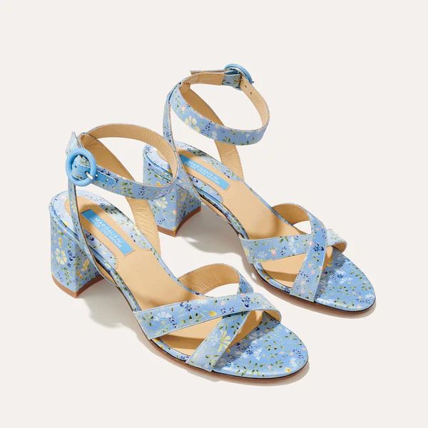 OTM Exclusive: The City Sandal in Riley Sheehey Blue Floral Satin | Over The Moon