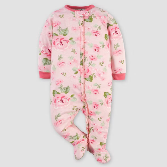 Gerber Baby Girls' 2pk Floral/Roses Sleep N' Play - Pink/Yellow | Target