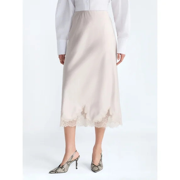 Scoop Women's Midi Slip Skirt with Lace Trim, Sizes XS-XXL | Walmart (US)