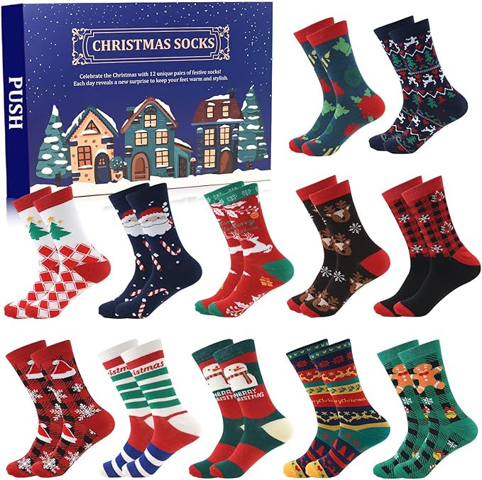 ANOTION 12 Days of Christmas Socks Advent Calendar for Men – Advent Calendar 2024 Festive Holid... | Amazon (US)