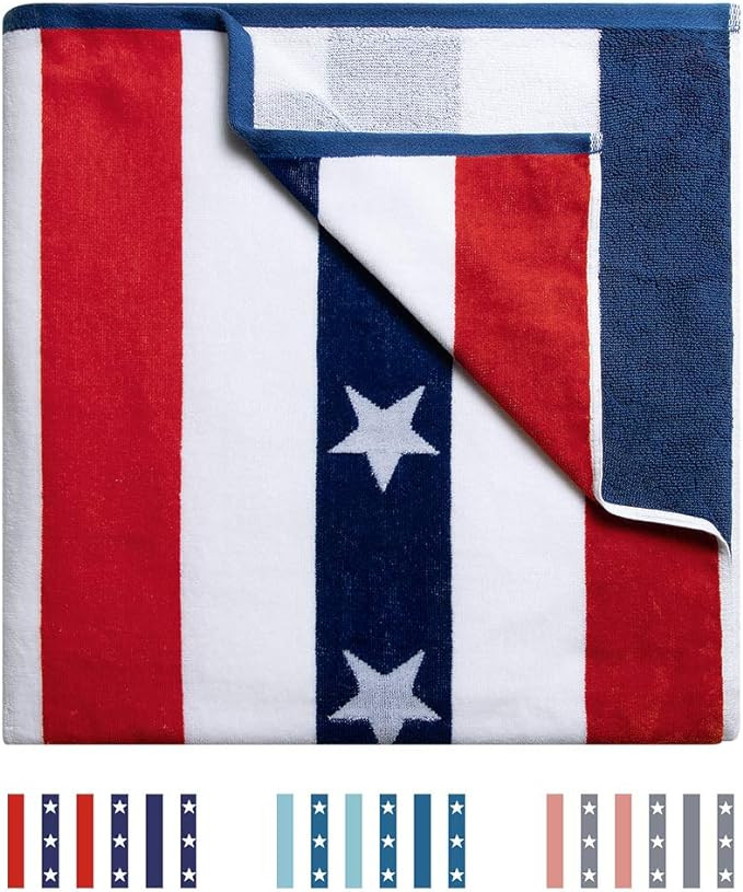 Growell Large Oversized Beach Towels - Fluffy 70 x 35 Inch Blue Cotton Velour Star Striped Pool T... | Amazon (US)