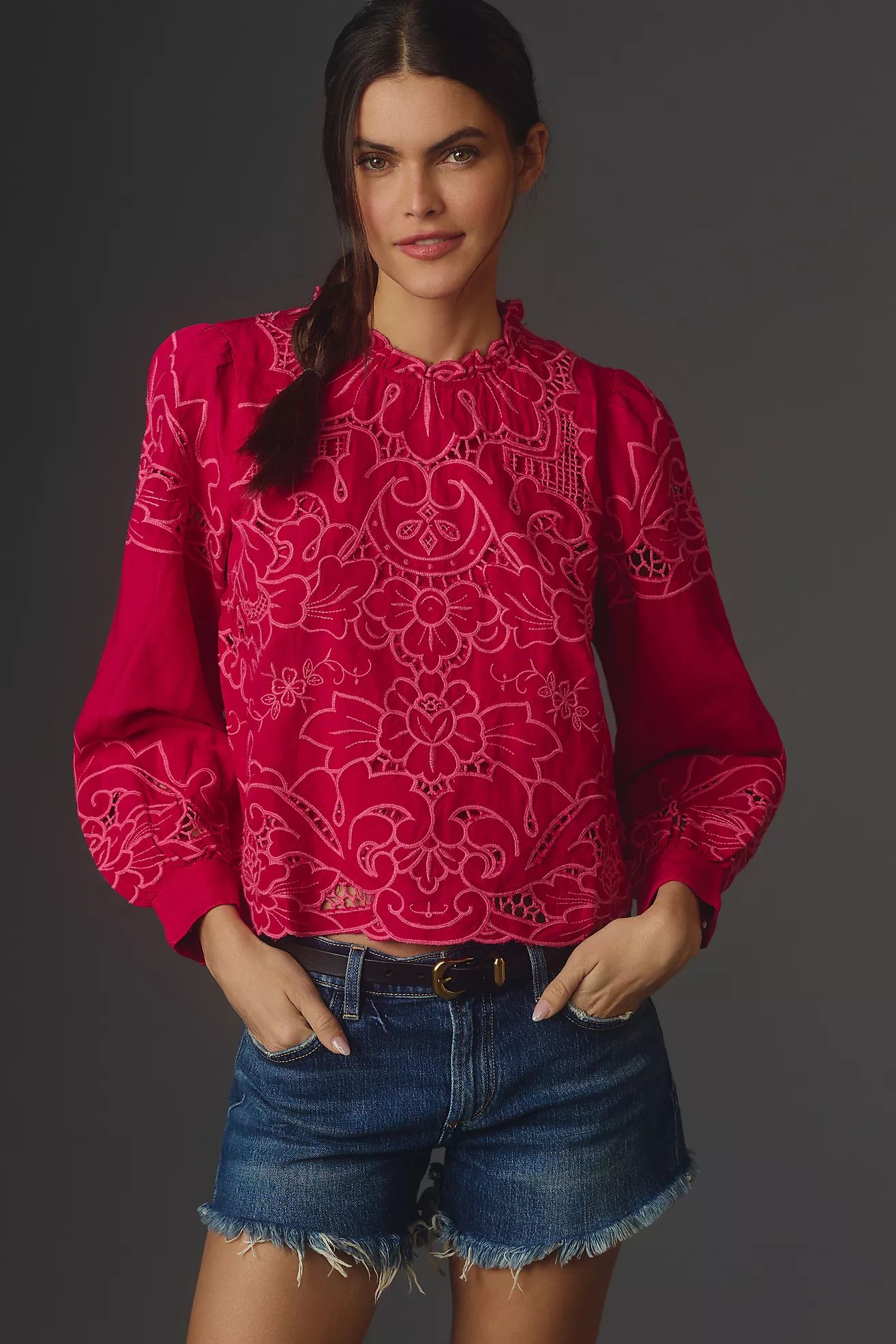 By Anthropologie Long-Sleeve Lace Cutwork Blouse | Anthropologie (US)