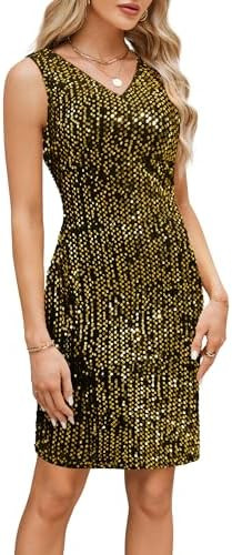 GRACE KARIN Sequin Dress for Women 2025 Sleeveless V-Neck Sparkly Glitter Cocktail Party Club Bod... | Amazon (US)