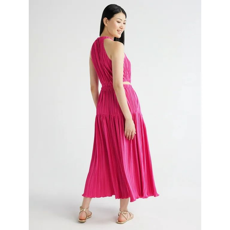 Scoop Women's Pleated Plisse Halter Maxi Dress with Cutouts, Sizes XS-XXL | Walmart (US)