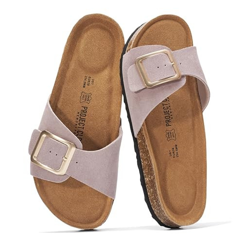 Project Cloud 100% Genuine Leather Sandals Women Dressy Beach Essentials Slides for Women Footwear-Lightweight with Memory Foam Insole Sandals for Women 2026-Womens Slides (Ibiza, BLUSHSUEDE,8M) | Amazon (US)
