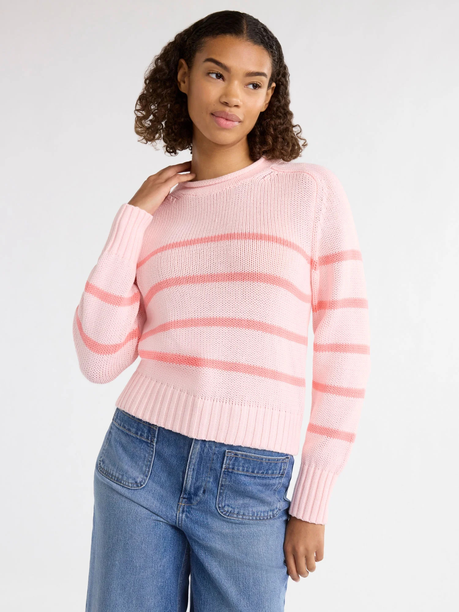 Free Assembly Women’s Cotton Saddle Shoulder Sweater with Long Sleeves, Sizes XS-2XL | Walmart (US)