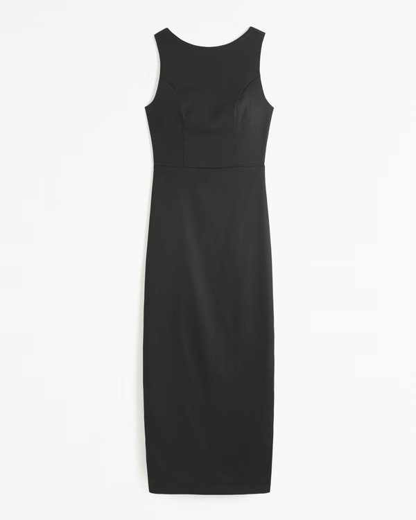 High-Neck Satin Sculpt Midi Dress | Abercrombie & Fitch (US)