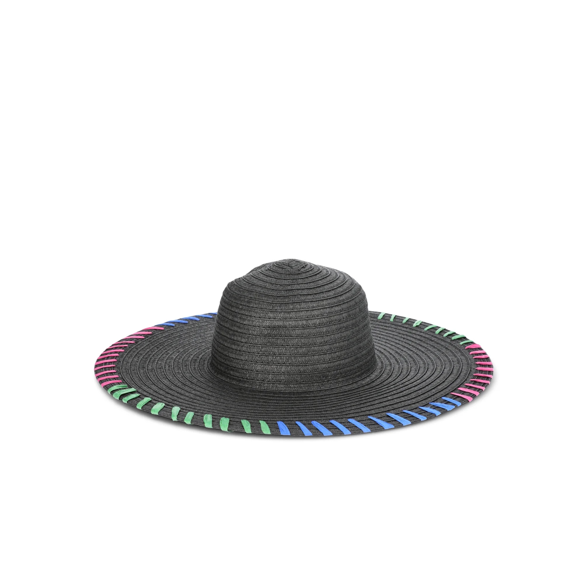 Time and Tru Women's Round Crown Straw Floppy with Whipstitching, One Size, Black | Walmart (US)