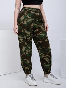 Plus Camo Print Flap Pocket Side Pants | SHEIN