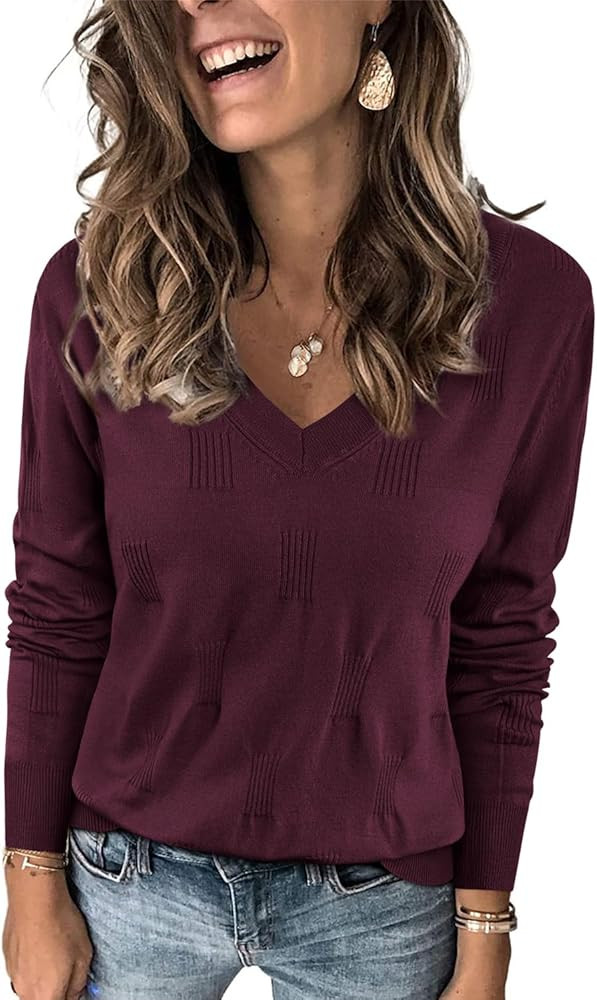 Arach&Cloz Womens Fall Tops 2024 Fashion V Neck Long Sleeve Shirts Blouse Knit Casual Pullover Sw... | Amazon (US)