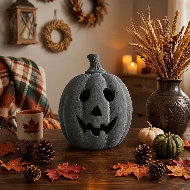 Halloween Decor - Fall Decorations for Home - 5.9" Black Handmade Terracotta Jack-O-Lantern Pumpk... | Walmart (US)