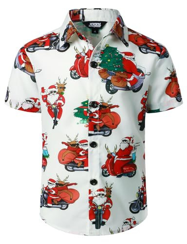 JOGAL Boy's Christmas Shirt Santa Claus Party Flamingo Casual Hawaiian Shirts White 14 | Amazon (US)