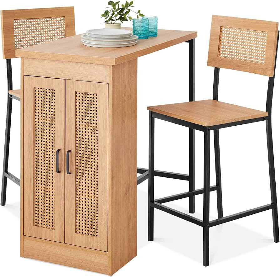 Best Choice Products 3-Piece Rattan Dining Set, Counter Height Boho Dining Table for Kitchen for ... | Amazon (US)