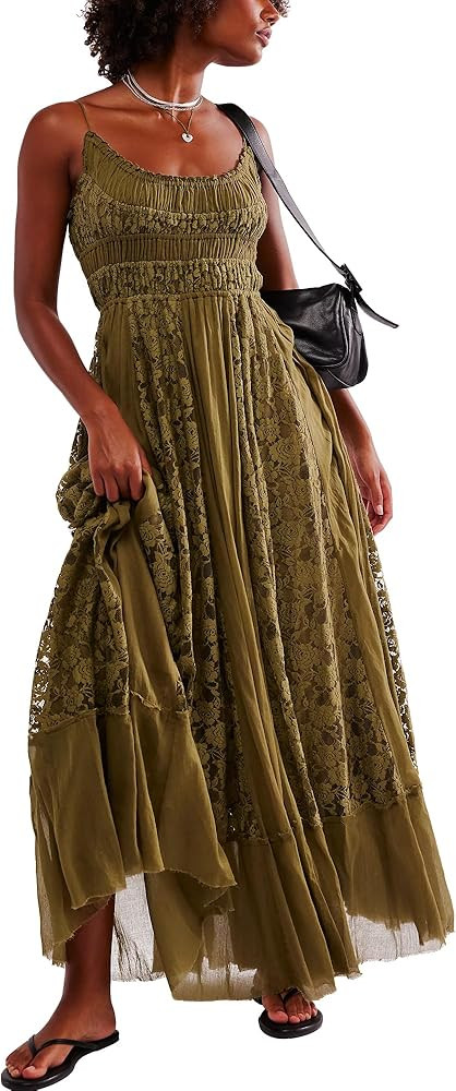 Gacaky Summer Dress for Women Casual Lace Floral Embroidered Bohemian Maxi Dress Flowy A Line Bea... | Amazon (US)