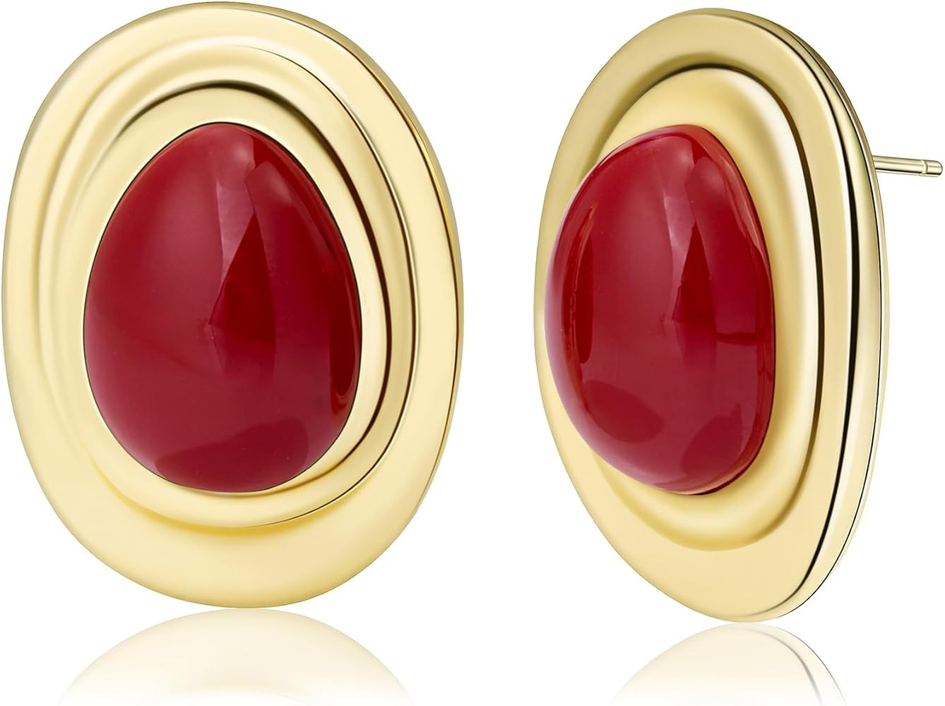 Resin Statement Chunky Gold Drop Earrings Big Vintage Colorful Oval Stud | Amazon (US)
