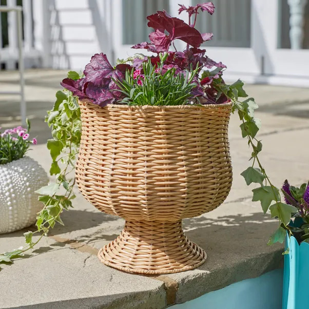 Faux Rattan Urn Shaped Woven Plant Pot | Dunelm (migrated)