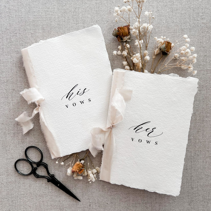 His And Hers Vow Book Set- Ivory With Ribbon Wedding Vow Books | Minted