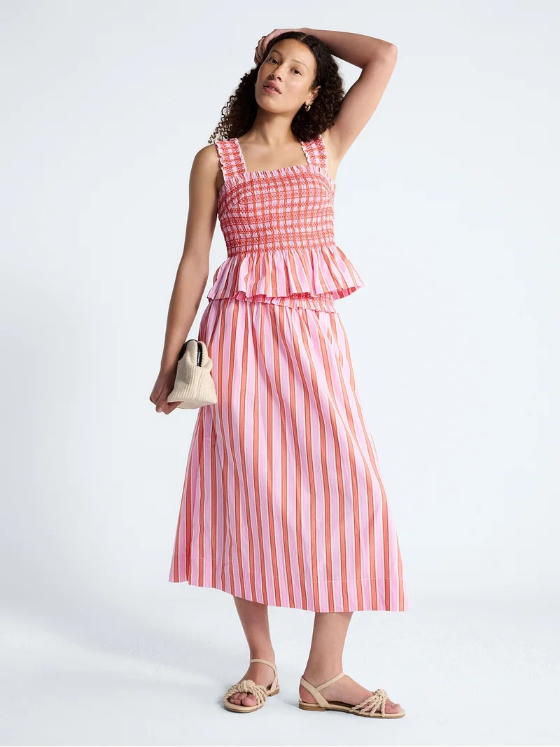Free Assembly Women's and Women's Plus Smocked Cotton Tank Top with Peplum Hem, Sizes XS-4X | Walmart (US)