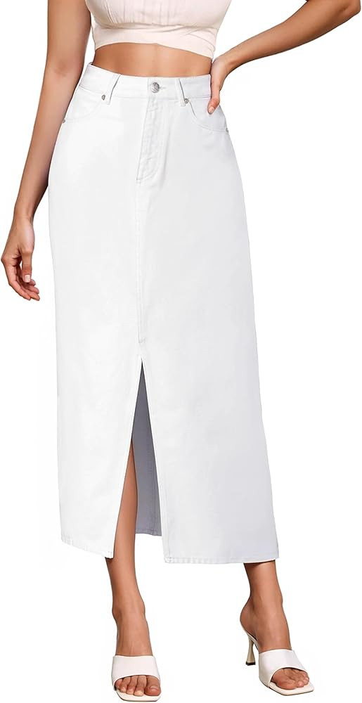 Hybrid & Company Women's Long Denim Skirt – Stretch Jean Skirt for Office and Casual Wear | Amazon (US)